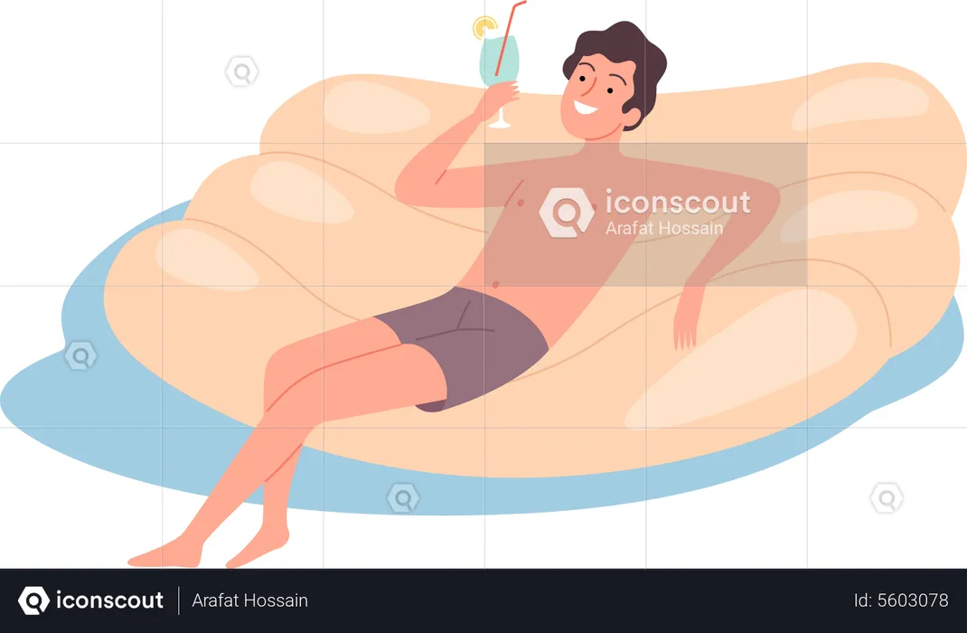Homme flottant dans un flotteur gonflable  Illustration