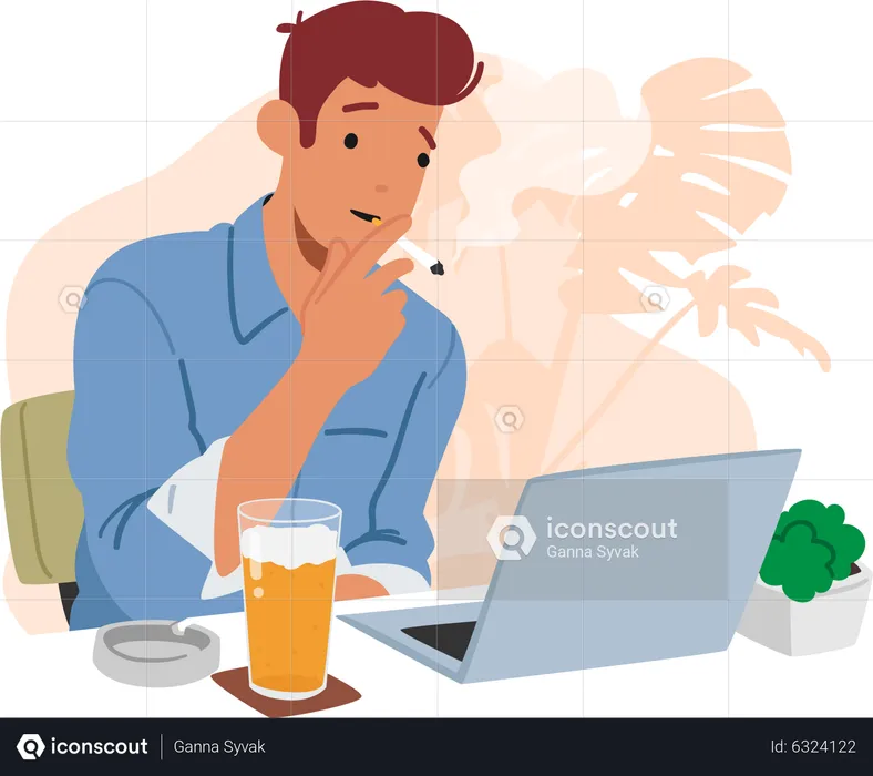 Homme qui fume en travaillant  Illustration