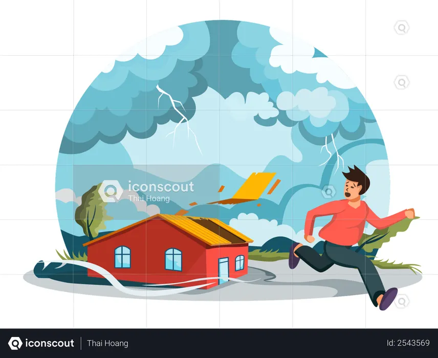 Homme fuyant un orage  Illustration