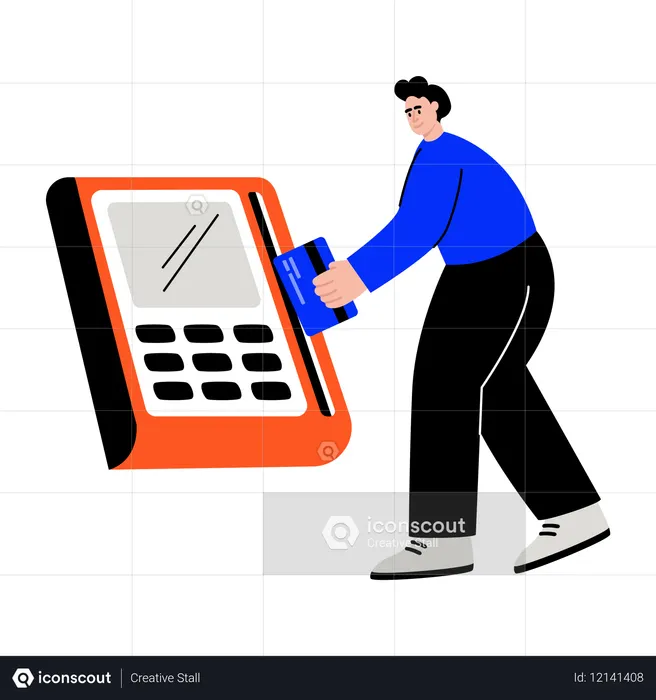 Un homme glisse sa carte de crédit  Illustration