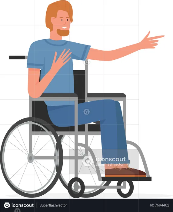 Homme handicapé montrant le geste du doigt droit  Illustration