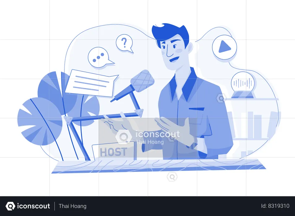Homme hébergeant un podcast  Illustration
