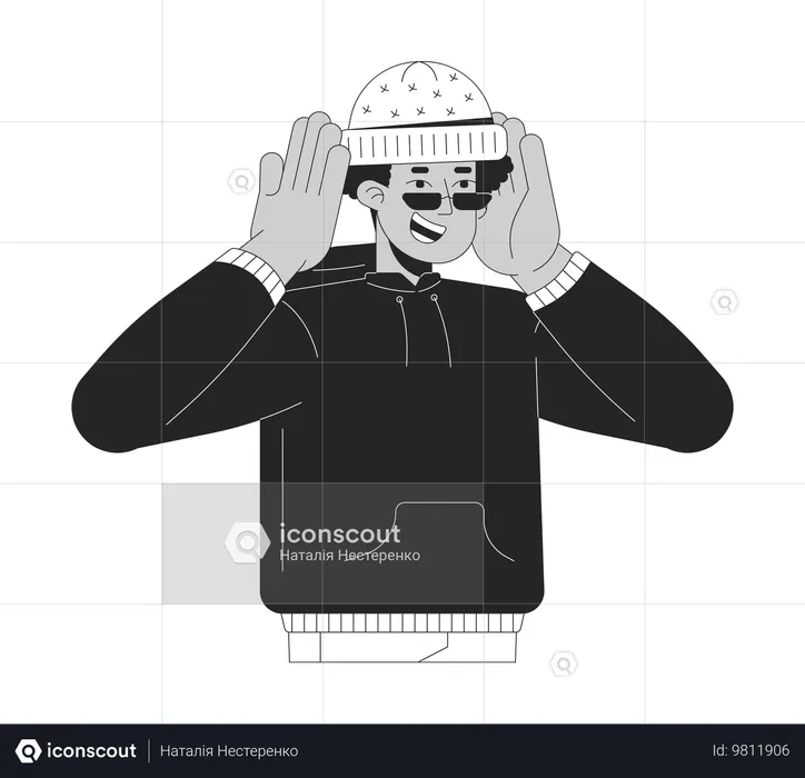 Homme heureux avec un chapeau chaud  Illustration