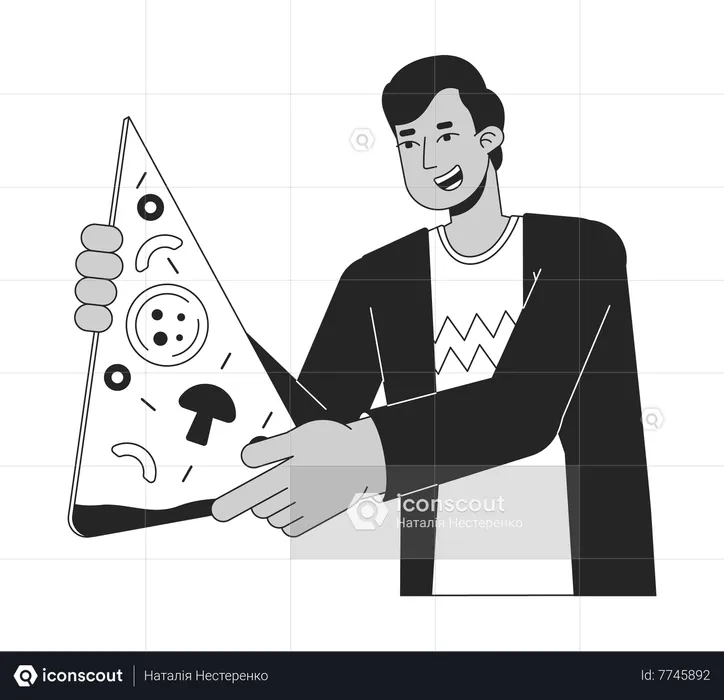 Homme indien optimiste avec une grosse tranche de pizza  Illustration