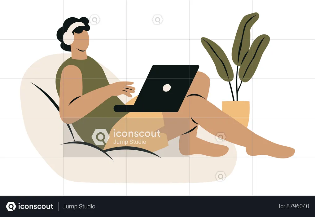 Homme introverti jouant au jeu  Illustration