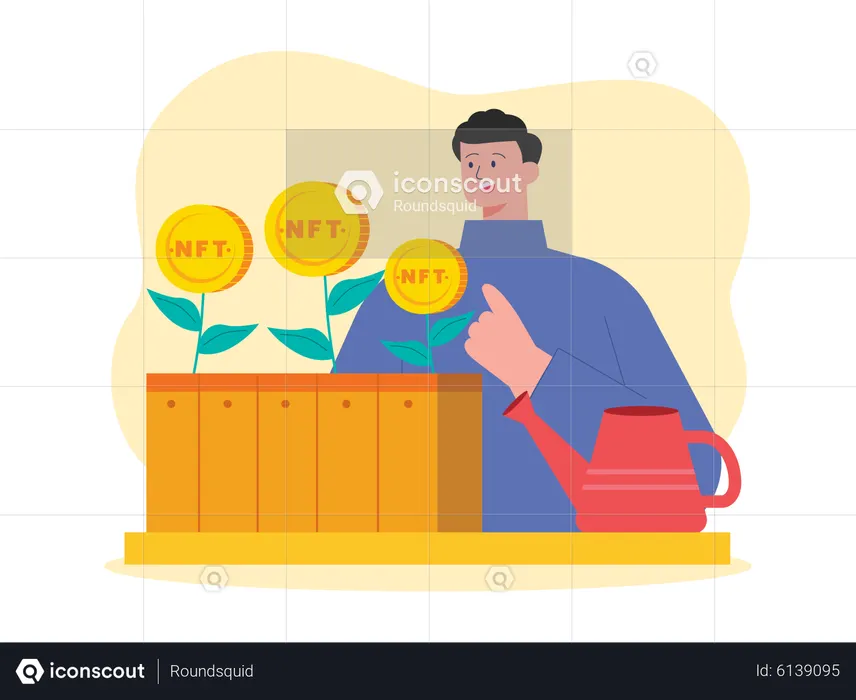 Homme investissant dans les NFT  Illustration