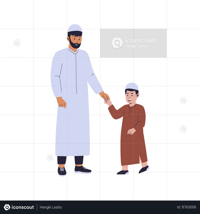 Homme et enfants islamiques  Illustration