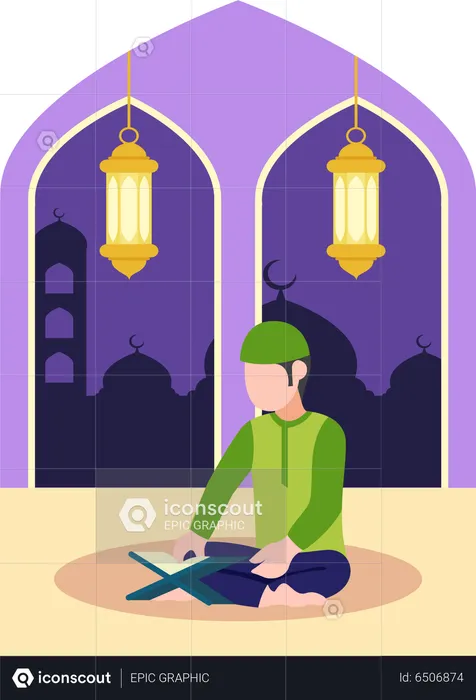 Homme islamique lisant le Coran  Illustration