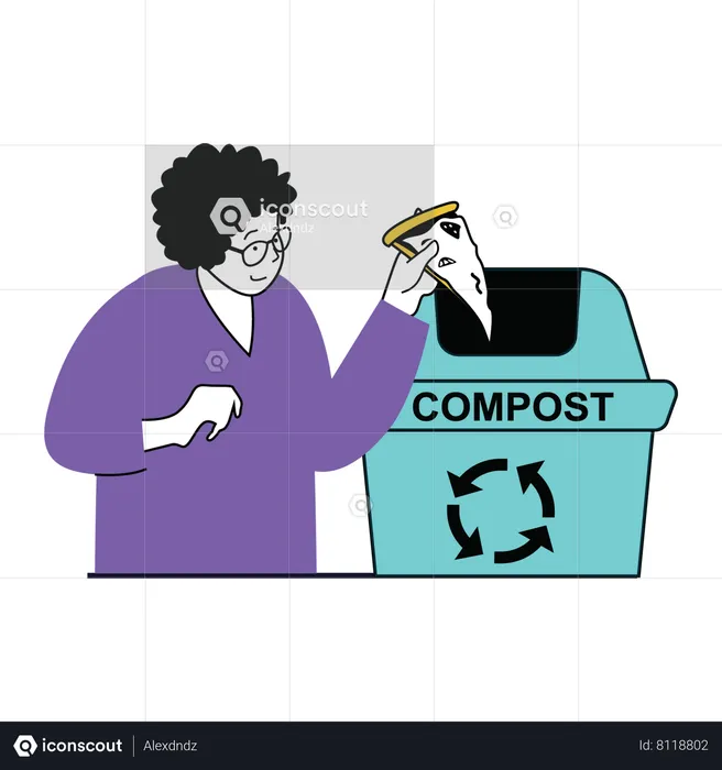 Homme jetant des déchets dans un bac à compost  Illustration