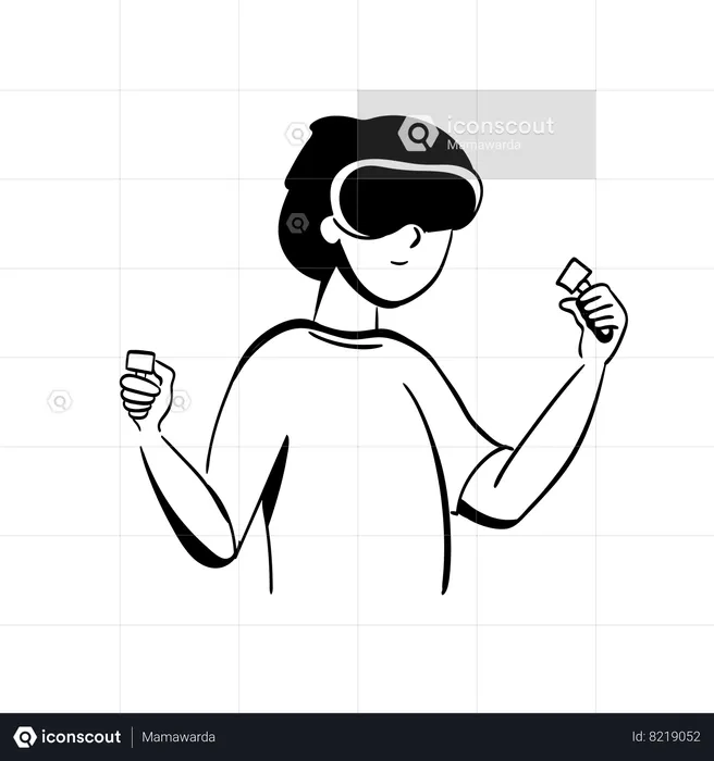 Homme jouant à des jeux avec des lunettes de réalité virtuelle  Illustration