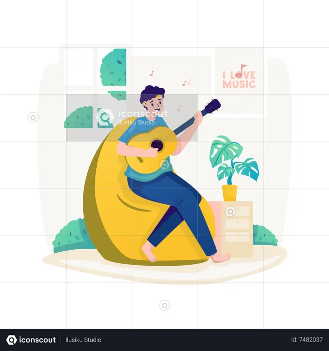 Homme jouant de la guitare  Illustration