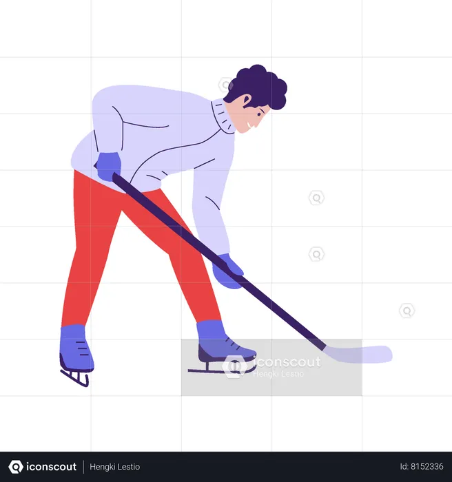 L'homme joue au hockey en hiver  Illustration