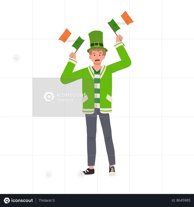 Homme jovial avec drapeau irlandais  Illustration