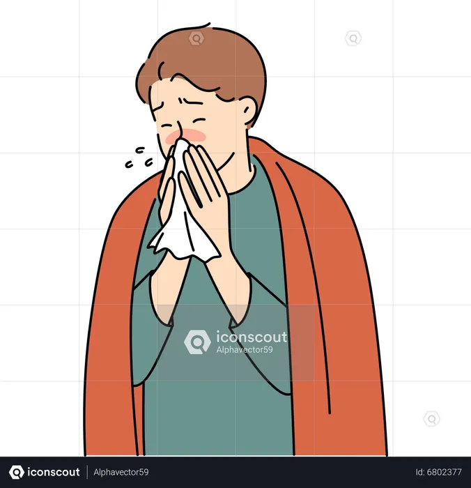 Homme malade avec le nez qui coule  Illustration