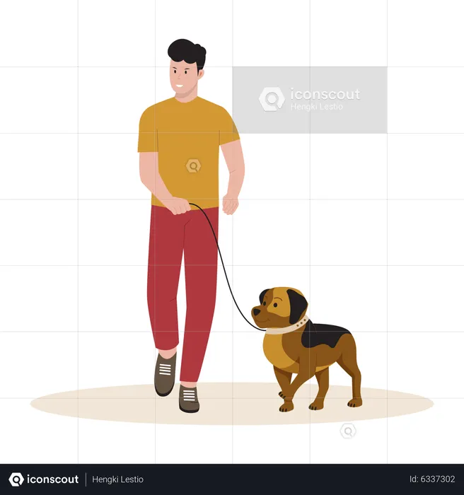 Homme qui marche avec un animal de compagnie  Illustration