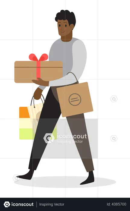 Homme marchant avec des sacs à provisions  Illustration