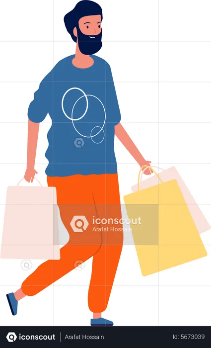 Homme marchant avec des sacs à provisions  Illustration