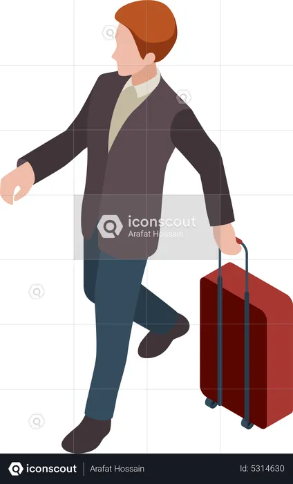 Homme qui marche avec une valise  Illustration