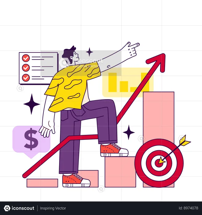 Homme marchant sur la courbe de croissance  Illustration