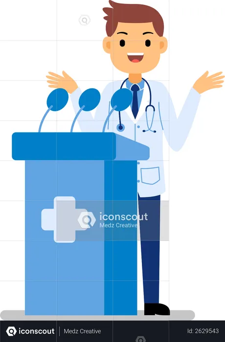 Médecin de sexe masculin prononçant un discours lors d'une conférence médicale  Illustration