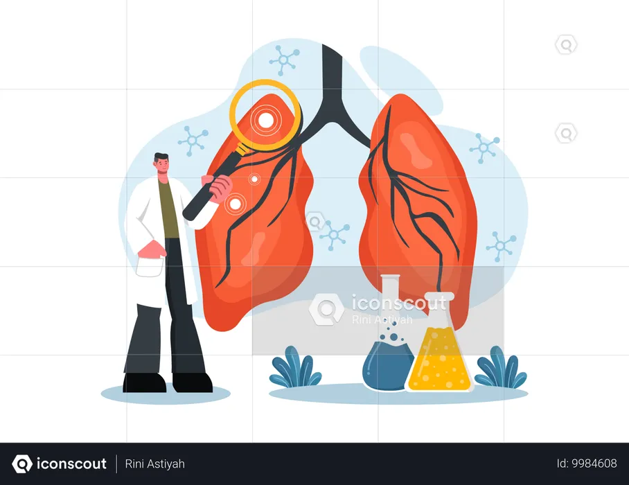 Médecin de sexe masculin examinant une infection respiratoire  Illustration