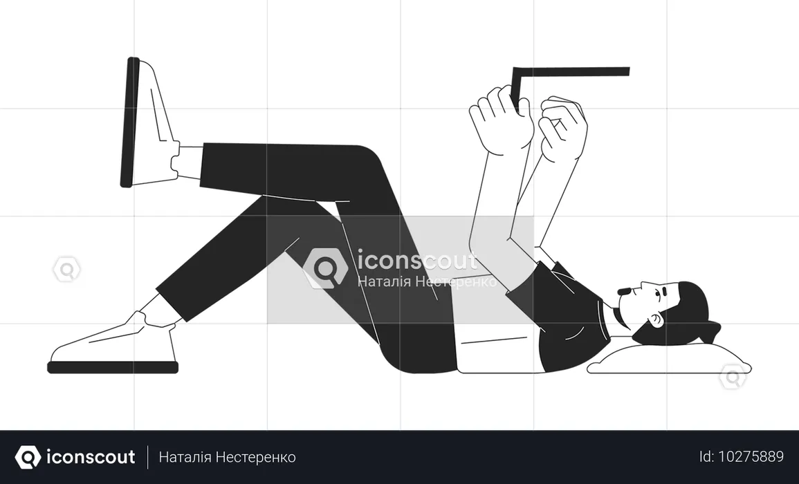 Homme menteur utilisant un ordinateur portable  Illustration