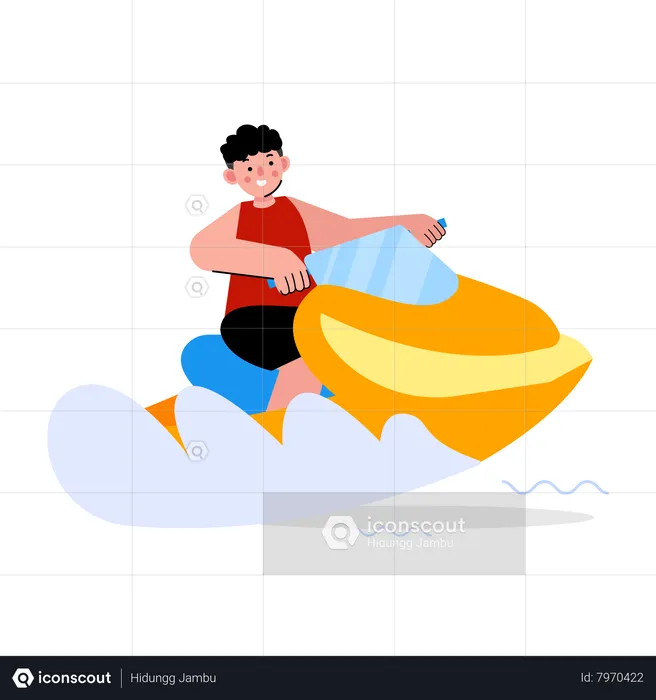 Homme chevauchant un jet ski sur l'océan  Illustration