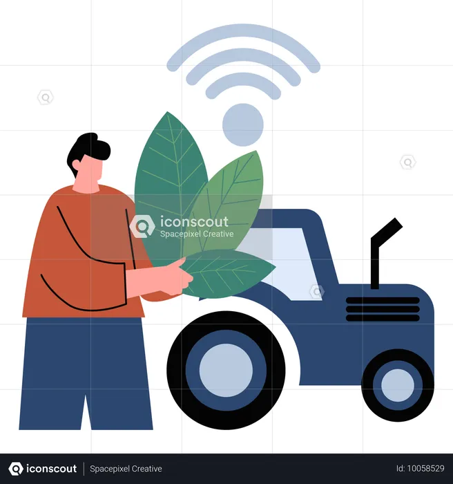 Un homme montre l'évolution d'Agritech  Illustration