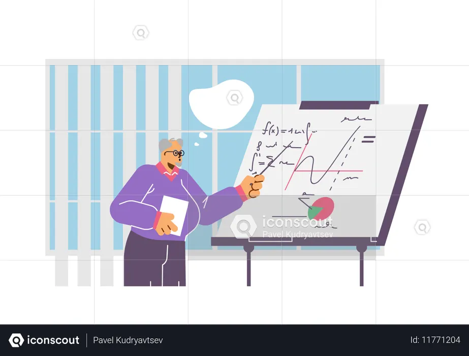 Un homme montre un rapport graphique mathématique  Illustration