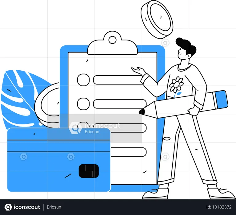 Homme montrant une facture de carte de crédit  Illustration