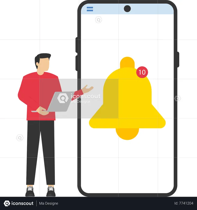 Homme affichant une nouvelle notification par e-mail sur son téléphone  Illustration