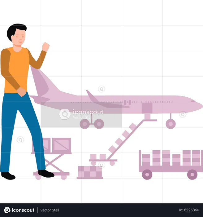 Un homme regarde le chargement d’un colis en vol  Illustration