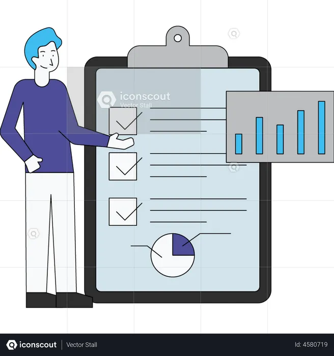 L'homme montre le rapport d'analyse  Illustration