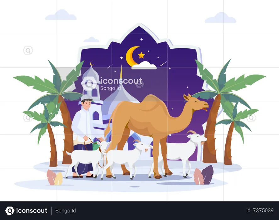 Homme musulman avec des animaux  Illustration