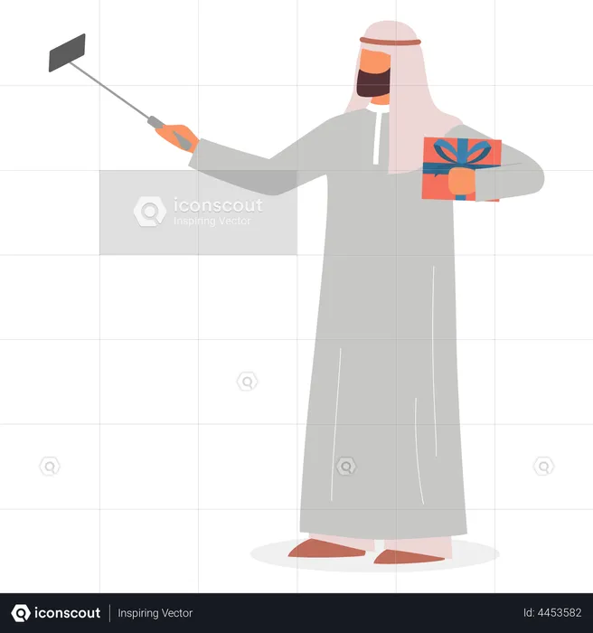 Homme musulman prenant un selfie  Illustration