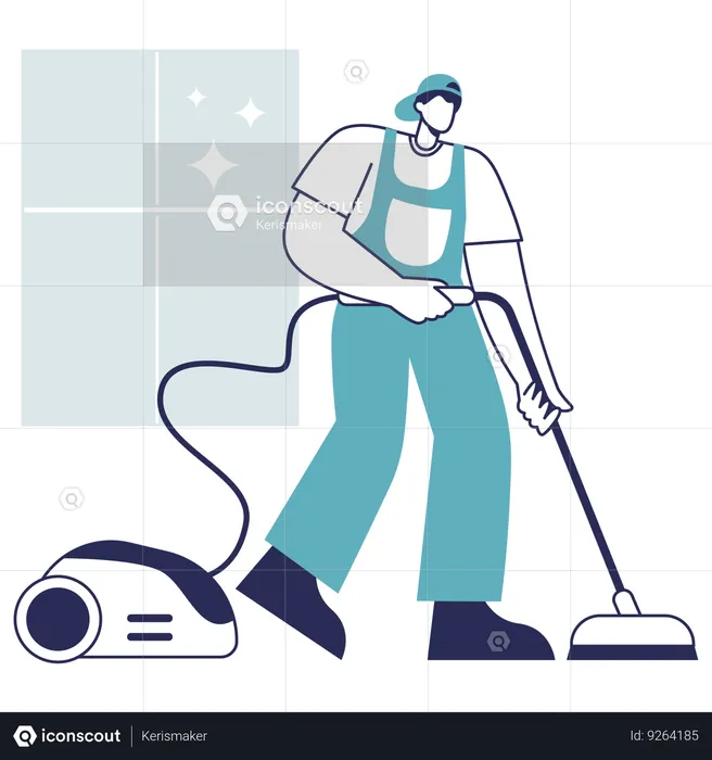 Homme nettoyant le sol avec un aspirateur  Illustration