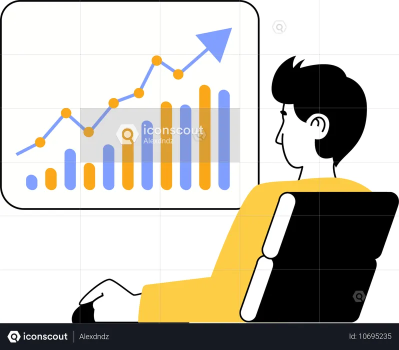 Un homme observe la croissance du marché boursier  Illustration