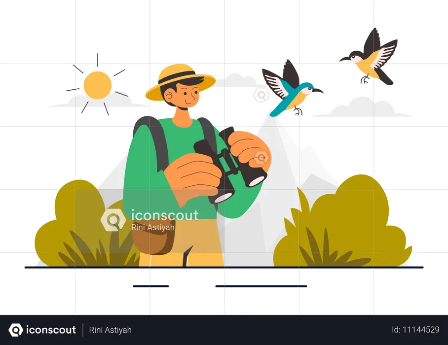 Activité d'observation des oiseaux par l'homme  Illustration