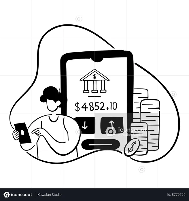 Homme occupé avec une application bancaire mobile  Illustration