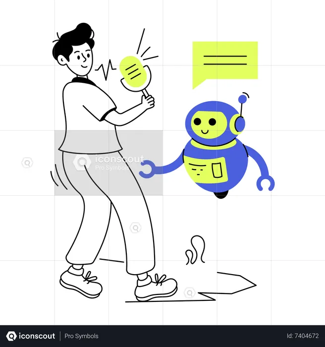 Homme parlant avec Robot Assistant  Illustration