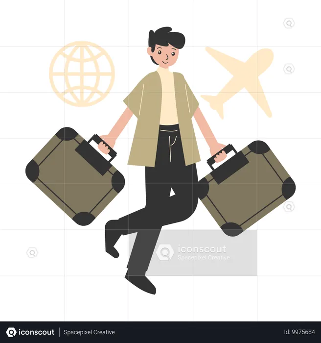 Homme partant pour un voyage d'immigration international  Illustration