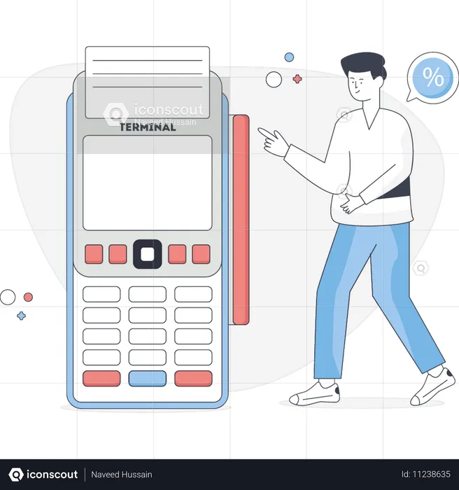 Un homme paie en ligne via une machine EDC  Illustration