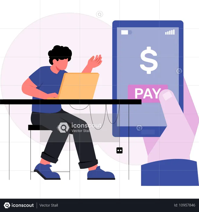 Un homme effectue un paiement en ligne  Illustration