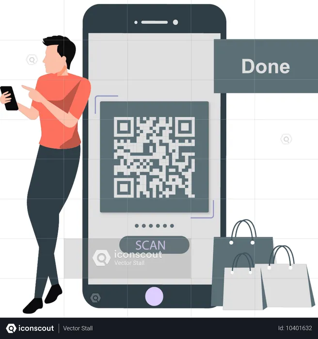 Homme payant via le paiement par code QR  Illustration