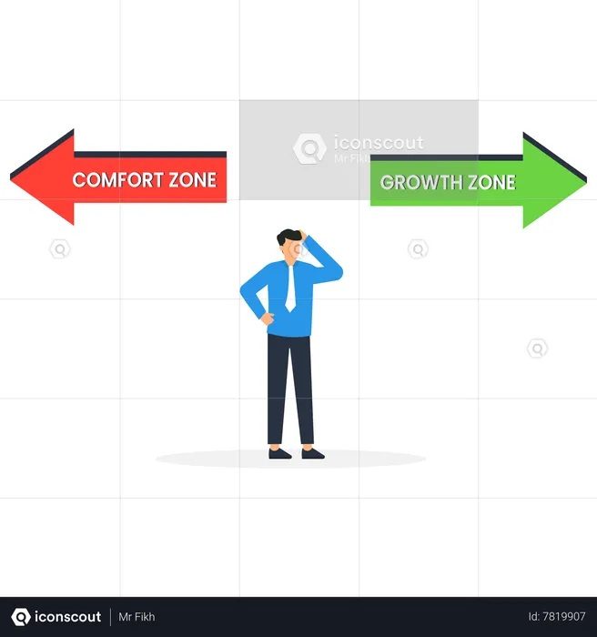 Homme pensant à la zone de croissance et à la zone de confort  Illustration