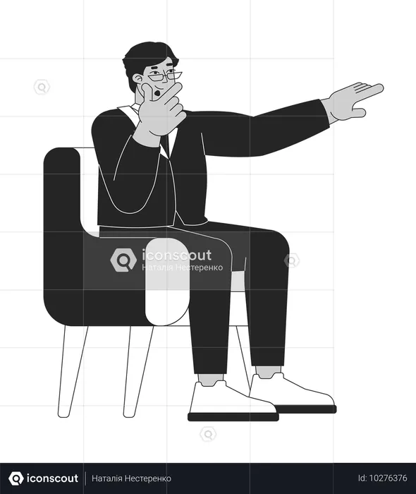 Homme pensant dans un fauteuil pointant du doigt  Illustration