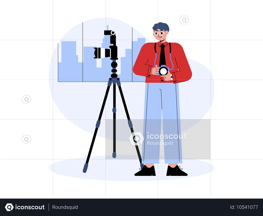 Homme photographe avec appareil photo  Illustration