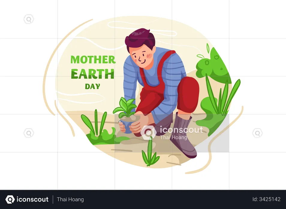 Homme plantant un arbre  Illustration