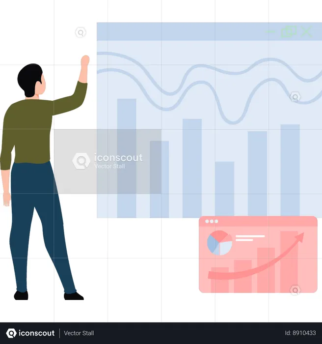 Homme pointant vers le progrès financier  Illustration