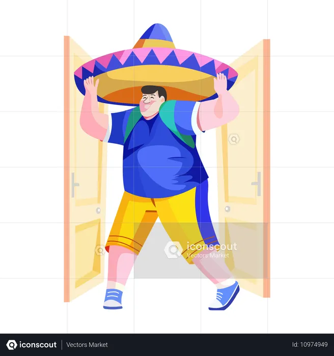 Homme portant un chapeau sombrero géant  Illustration